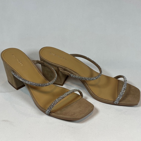 Lisa Vicky Shoes - Lisa Vicky Nude Suede Rhinestone Block Heel Mood Sandals 11 NIB